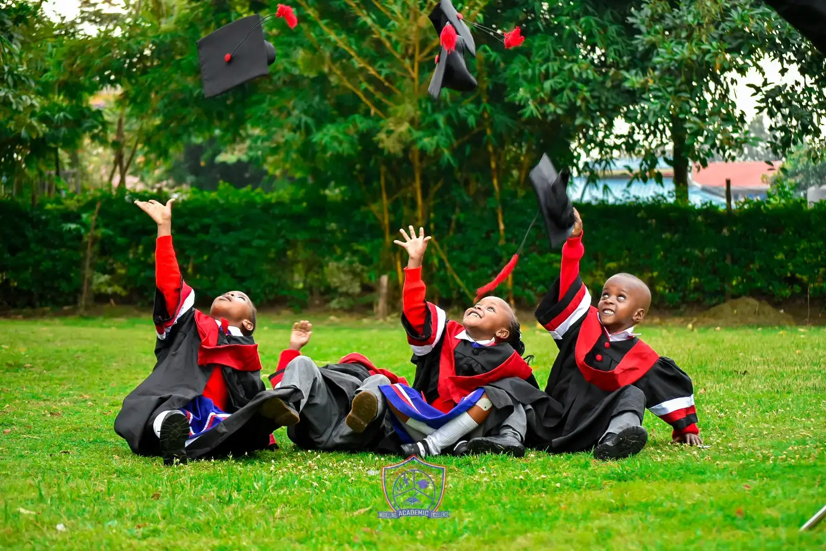 Students of Eastmore Model Academy on the school grounds